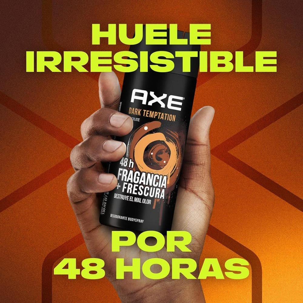 Men's Body Spray Deodorant Axe Dark Temptation, Dark Chocolate Fragrance Long-Lasting Odor Protection Aluminum-Free Body Spray for Men, 5.1oz 150ml per Bottle – Available in 3 Pack & 6 Pack