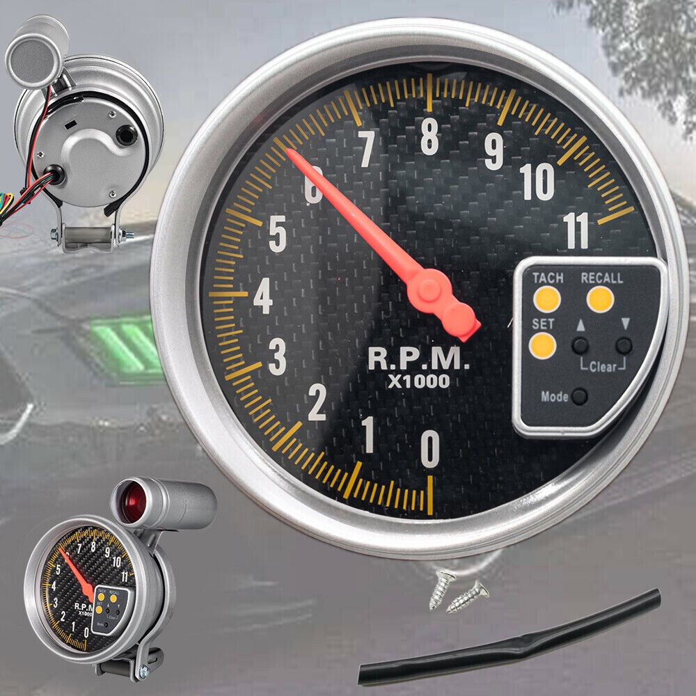 5" Carbon Fiber Tachometer 11K RPM - 4/ 6/ 8 Cylinders W/ Shift Light, Without Battery