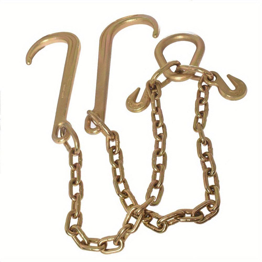G70 Tow Chain with J-Hooks 5/16in x 2FT V-Chain Flatbed Truck Rollback Wrecker Carrier Replacement Heavy Duty Cargo Security Binding Towing Construction Grade 70 Gold