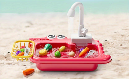 Kids Play Sink Toy with Running Water – Automatic Water Cycle System Pretend Play Dishwasher Kitchen Sink for Toddlers Boys & Girls, Role Play Kitchen Accessory Birthday Gift