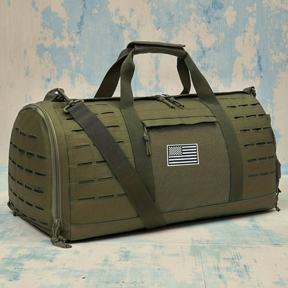 Tactical Duffle Bag 40L for Men Heavy Duty Gym Bag with Shoe Compartment Laptop Pocket Waterproof Sport Travel Bag Weekender Overnight Bag for Gym Fitness Basketball Football Office Commute Khaki Black Green
