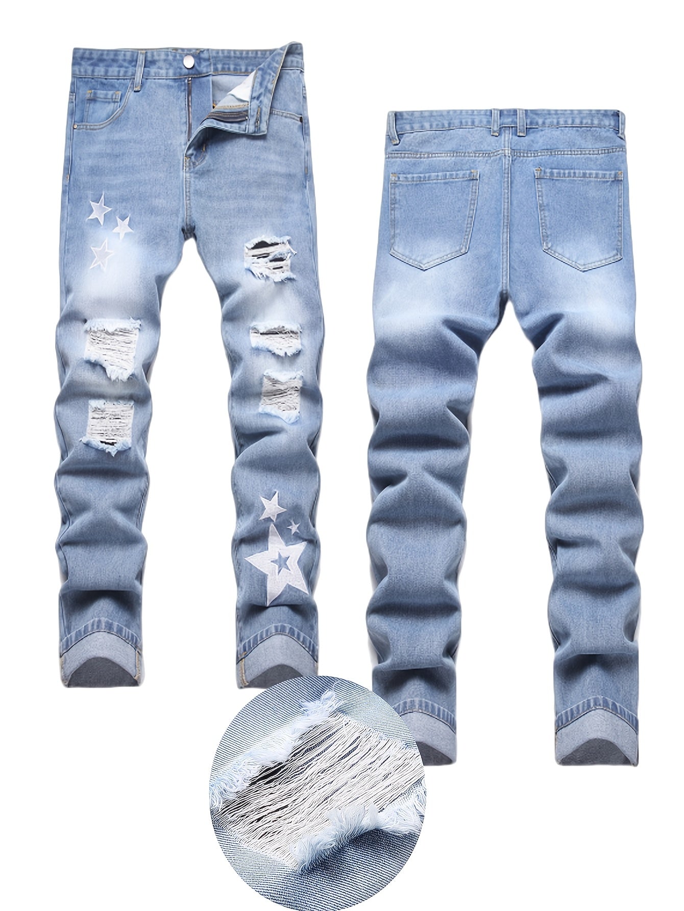 Teen Straight Leg Ripped Jeans - Multicolor Washed Denim