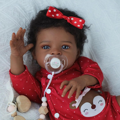 Black Girl Reborn Doll 20 Inch Fabric Soft Body Hand-Implanted Hair Lifelike African American Newborn Girl – Realistic Diversity Doll Only for Kids Collectors Birthday Christmas Gift