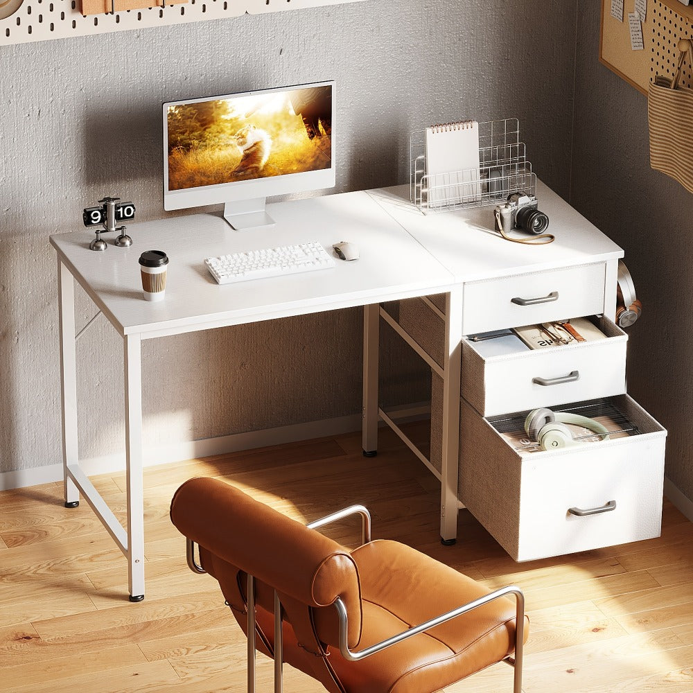 Computer Desk with 3 Fabric Drawers & Hook for Small Space - Home Office Writing Study shown in the main product view