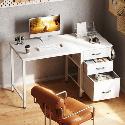 Computer Desk with 3 Fabric Drawers & Hook for Small Space - Home Office Writing Study shown in the main product view