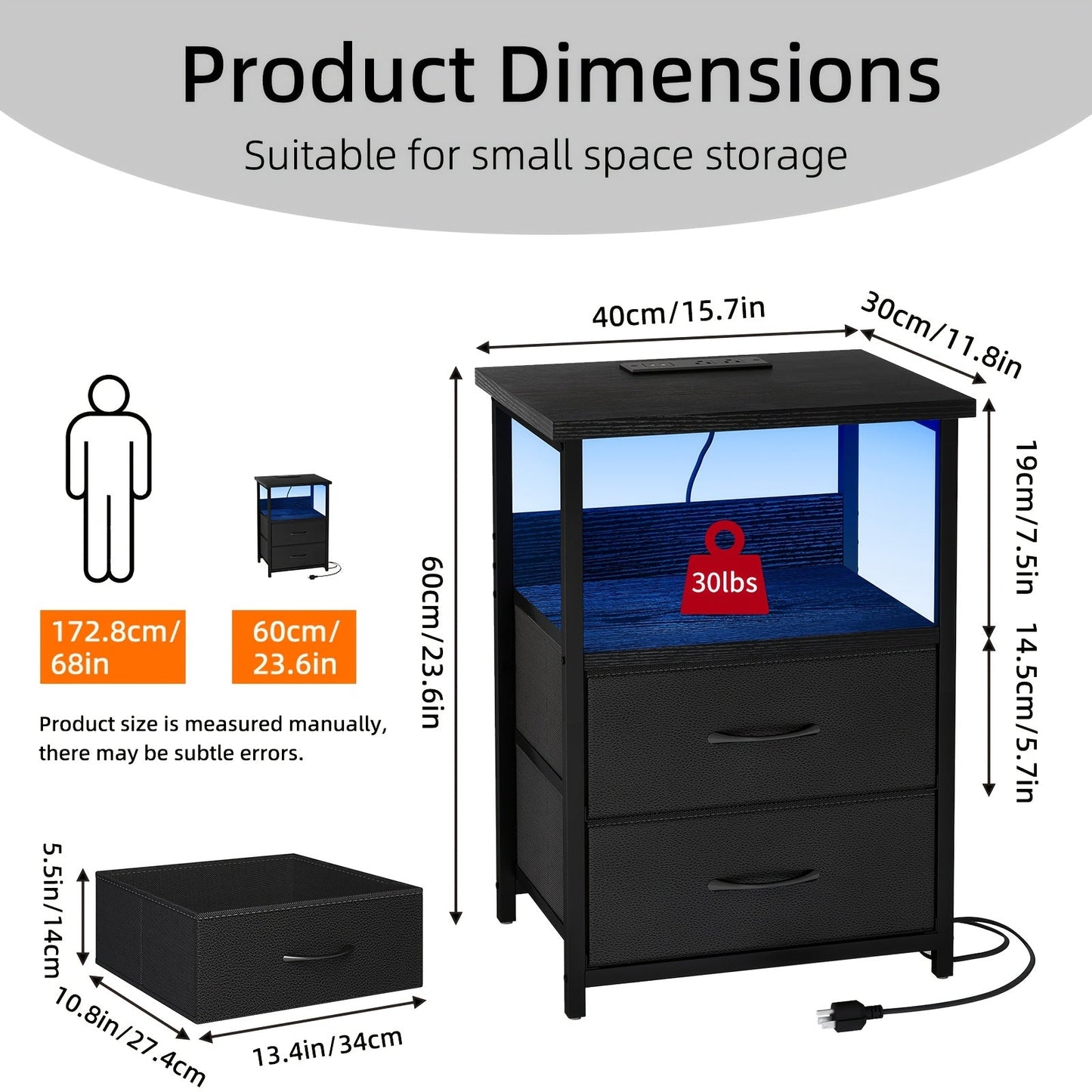 Nightstands shown in the Black, 1pc option