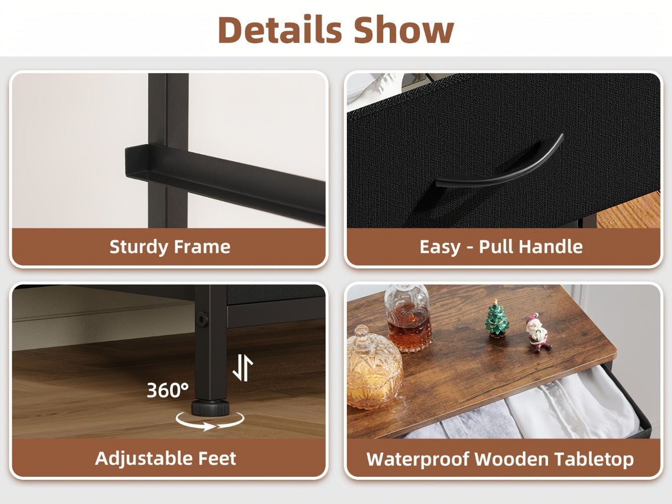 Fabric Nightstand with Multiple Color Options, Bedside Table for Bedroom detail image - detail view 20
