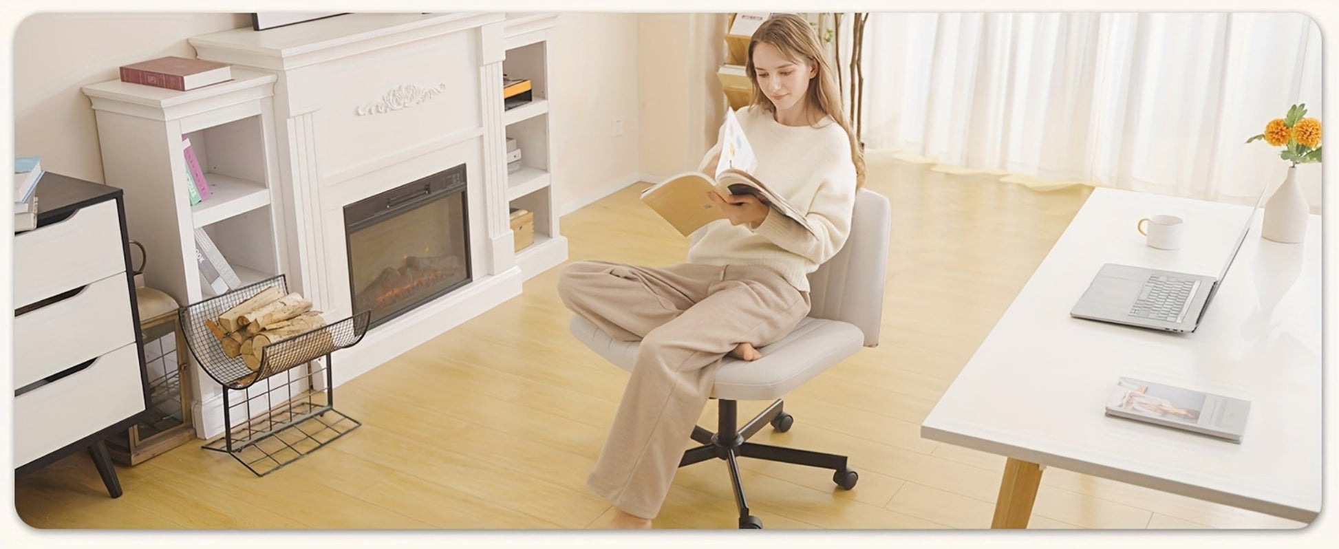 Fabric Office Chair with Cross-Legged Seat and Rolling Wheels detail image - detail view 18