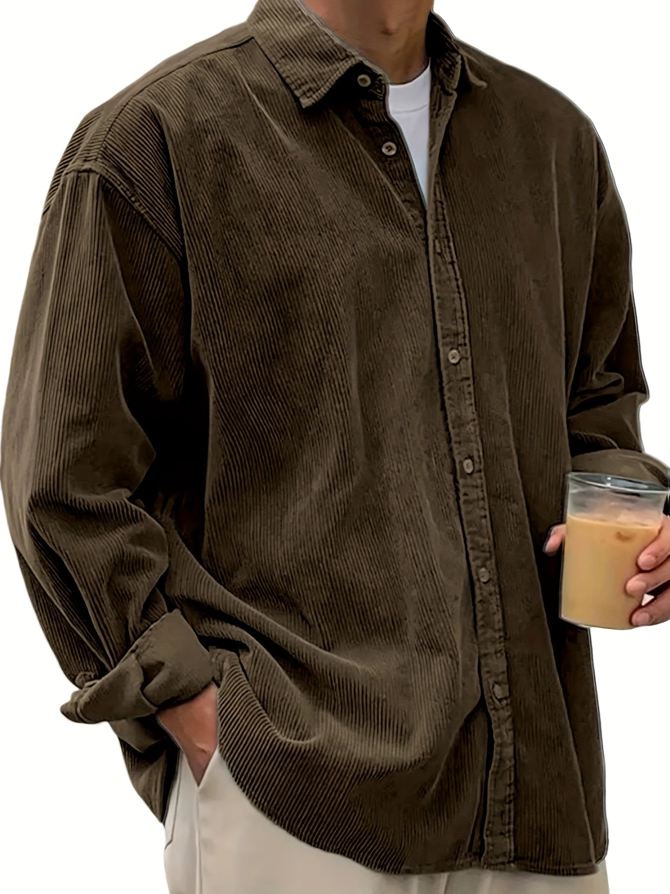 Men's Solid Relaxed Fit Long Sleeve Casual Shirt - Easy Care