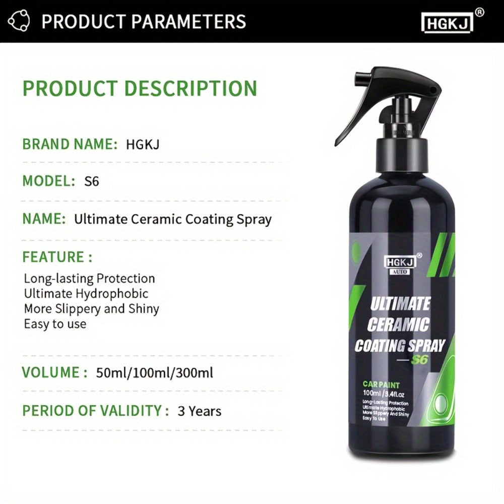 Ceramic Coating Spray for Cars – Paint Protection & High-Gloss Finish, Fast-Apply Car Detailing Coat