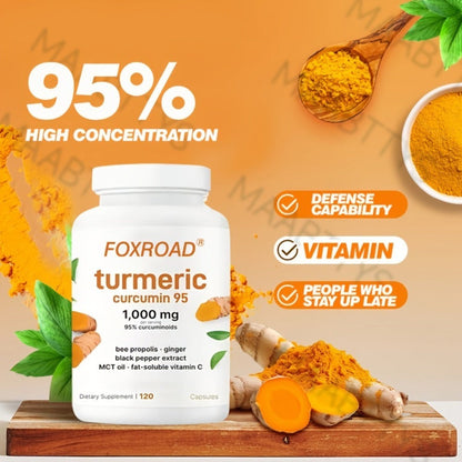 Curcumin 6-in-1 Capsules with 95% Active Curcumin, Vitamin C & Probiotics – 120 Capsules 120-Day Supply | Anti-Inflammatory, Immune & Gut Support | All-Natural Turmeric Formula for Women & Men