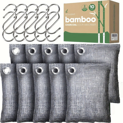 Bamboo Charcoal Air Purifying Bags Odor Absorber Eliminator for Home Car Closet Pet Smoke Room Deodorizer Activated Charcoal Bags Unscented 6 Grids 10 Packs