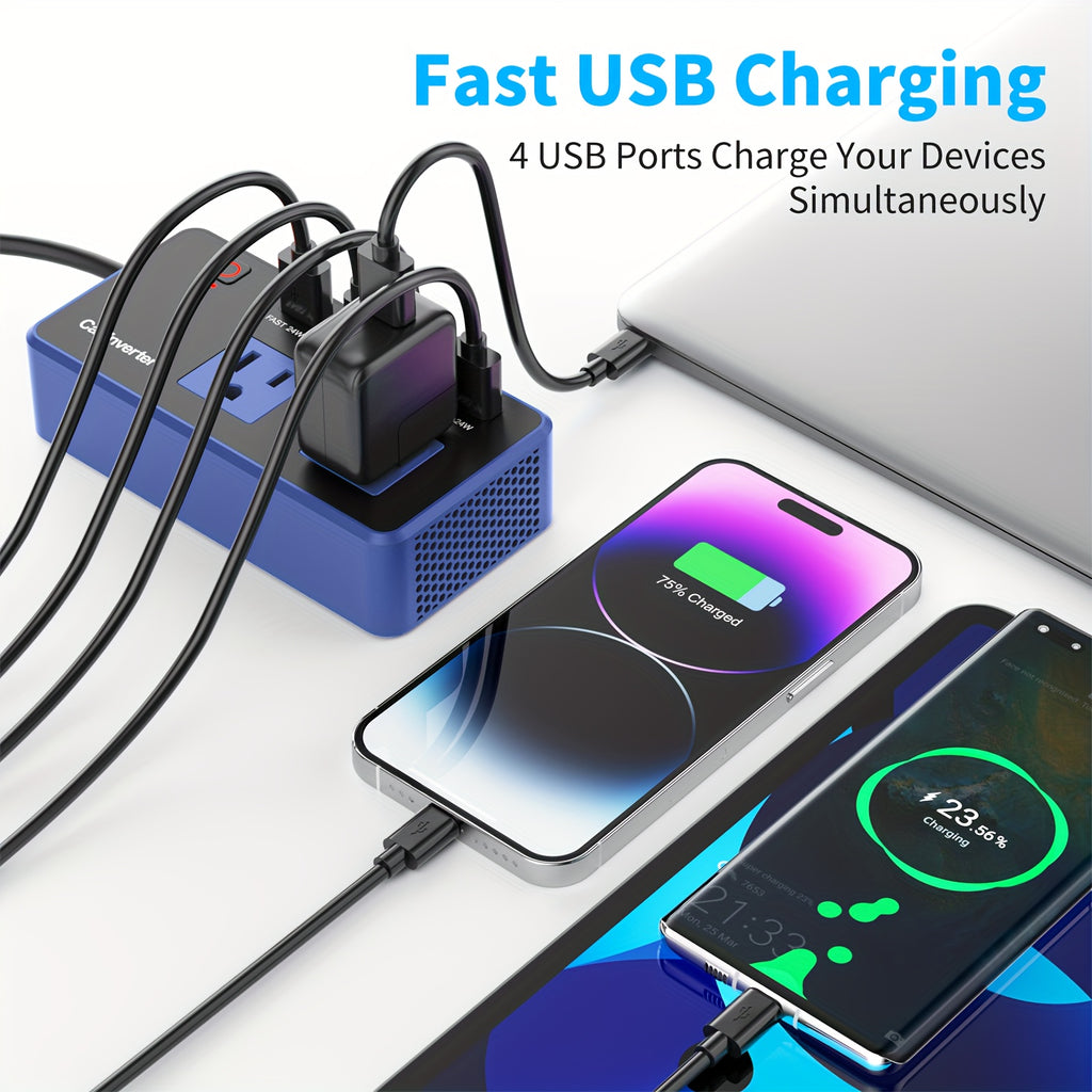 200W Car Power Inverter, ZunDian DC 12V to 110V AC Car Plug Adapter, Car Inverter Charger with PD 24W/ QC 24W Quick Charge, Power Inverter for Vehicles, Car Office Working, Camping, Road Trip