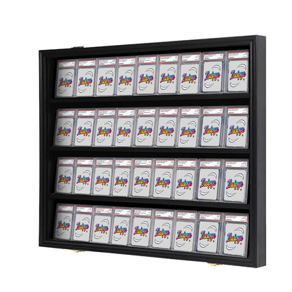 Sports Card Display Case 36 Slots Lockable Wall Frame – UV Protection Acrylic | Baseball Basketball Football Hockey Trading Cards | Black Cabinet Collector Gift
