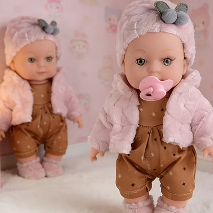 Mini Reborn Baby Doll 12 Inch 30cm Lifelike Soft Baby Girl Toy with Pink Clothes Hat Socks Pacifier Set – Cute Realistic Newborn Doll for Party Games Pretend Play Birthday Christmas Halloween Gift for Girls