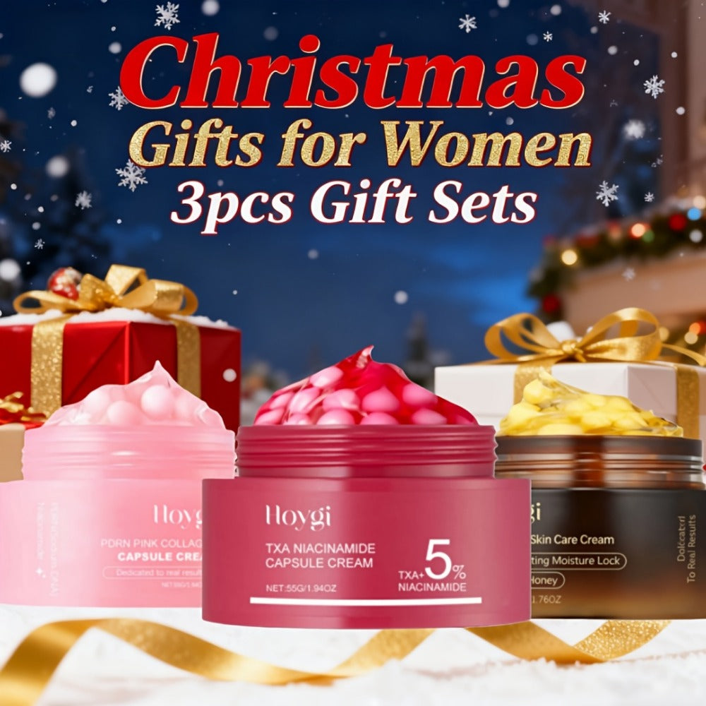 PDRN Collagen Capsule Cream Set 3pcs Vitamin C Niacinamide Advanced Capsule Technology Deep Moisturizing Day Night Face Cream — Brightening Firming Pore Minimizing Skincare Gift for Women
