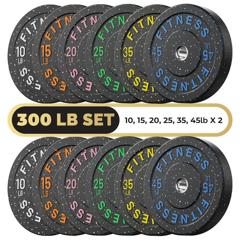 Bumper Plates Colored Rubber Weight Plates – 2-Inch Olympic Barbell Plates for Weightlifting & Strength Training, High Bounce Floor Protection, Low Odor, Non-Slip Surface, Home Gym & Commercial Gym