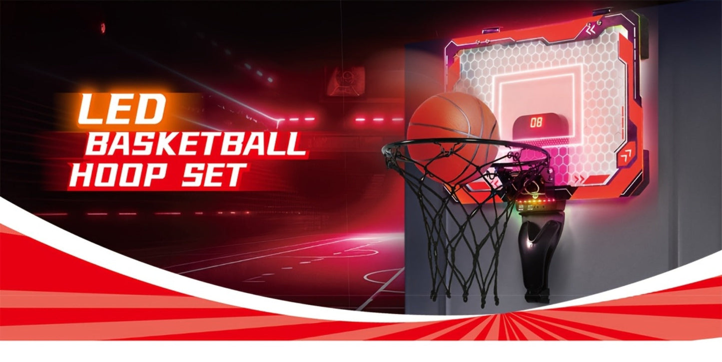 Indoor Basketball Hoop for Kids Over the Door – Light Up LED Scoreboard 4 Balls Air Pump 3 Game Modes 7 Light Shows, Active Sport Toy Gift for Boys Girls Ages 3 to 14 (Red)