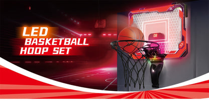 Indoor Basketball Hoop for Kids Over the Door – Light Up LED Scoreboard 4 Balls Air Pump 3 Game Modes 7 Light Shows, Active Sport Toy Gift for Boys Girls Ages 3 to 14 (Red)