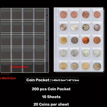 Coin Collection Book with Zipper & Handle 200/320 Pockets – 10/20 Page Coin Storage Album for Currency & Commemorative Coins, Fits 20/25/27/30mm Coins, Black & Blue