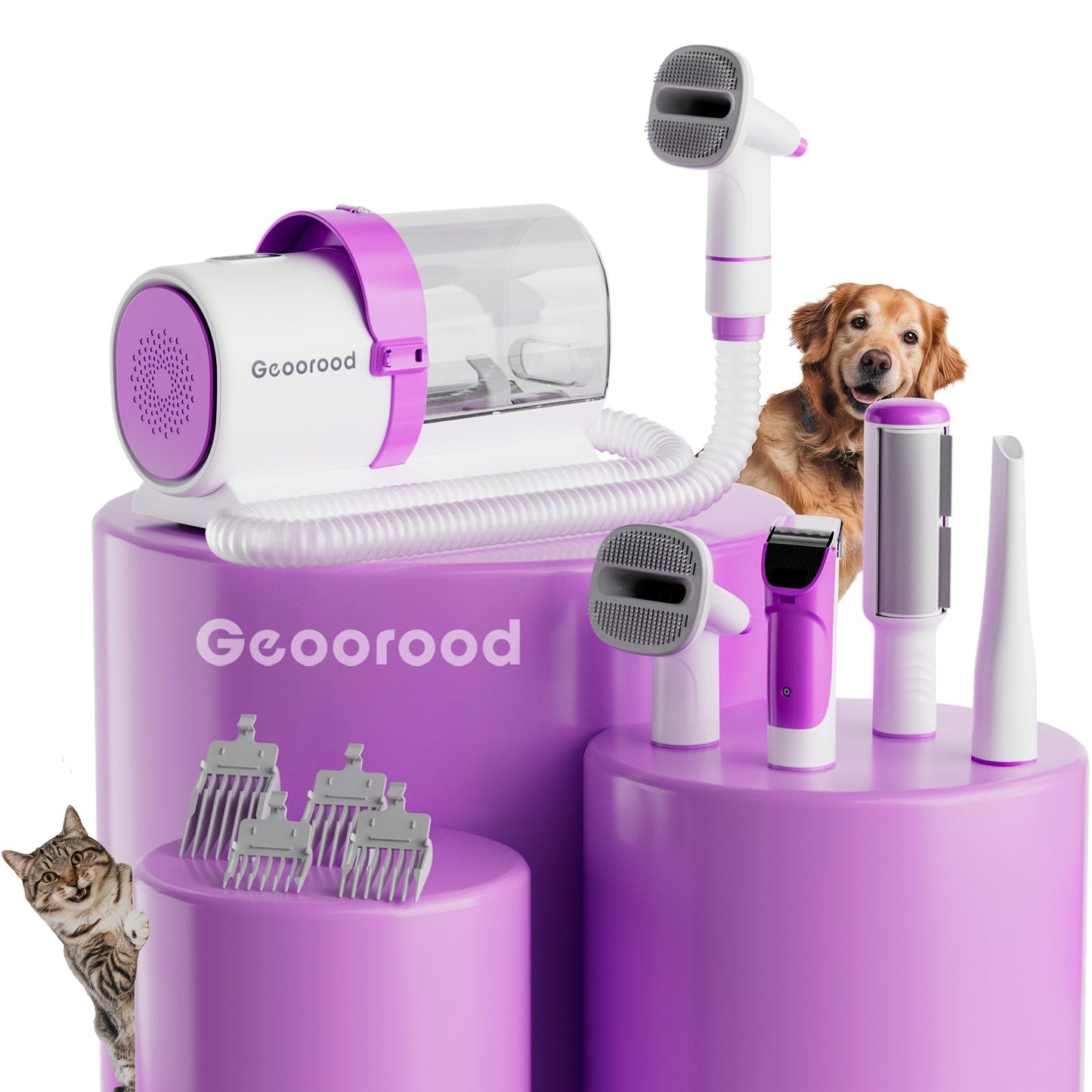 Dog Grooming Vacuum Kit 4-in-1 – Pet Hair Vacuum with Electric Clipper, Grooming Brush & Deshedding Tools, 2.5L Large Dust Cup, 10kPa Suction, Low Noise, 4 Comb Sizes (Model G2-W2)