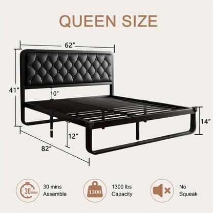 Faux Leather Bed Frame, Bedroom Platform Bed for Bedroom Comfort and Support detail image - detail view 10
