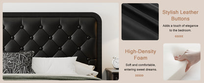 Faux Leather Bed Frame, Bedroom Platform Bed for Bedroom Comfort and Support detail image - detail view 11