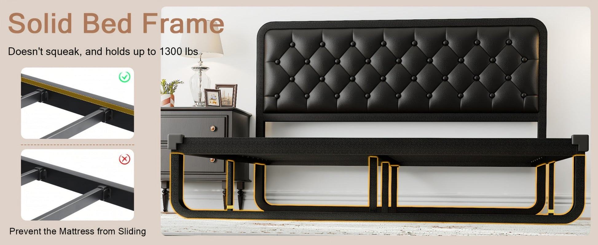 Faux Leather Bed Frame, Bedroom Platform Bed for Bedroom Comfort and Support detail image - detail view 13