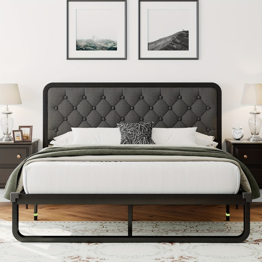 Faux Leather Bed Frame, Bedroom Platform Bed for Bedroom Comfort and Support detail image - detail view 4