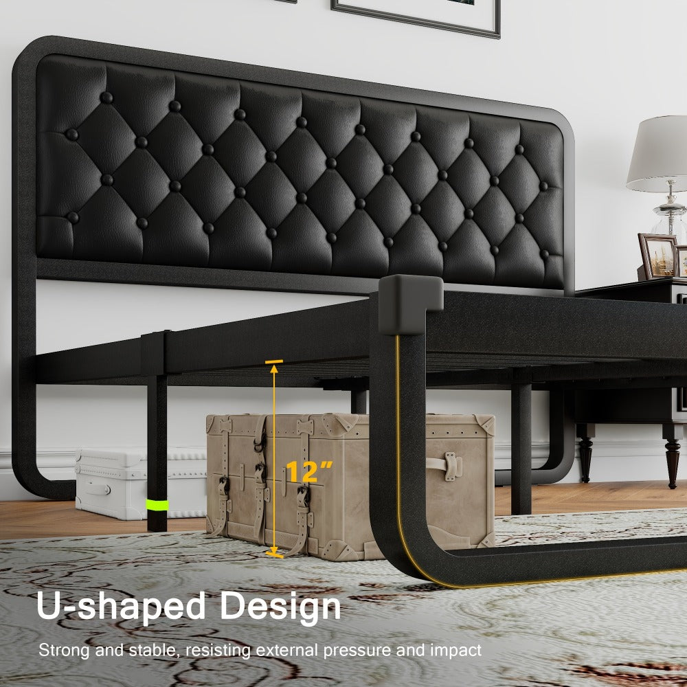 Faux Leather Bed Frame, Bedroom Platform Bed for Bedroom Comfort and Support detail image - detail view 5