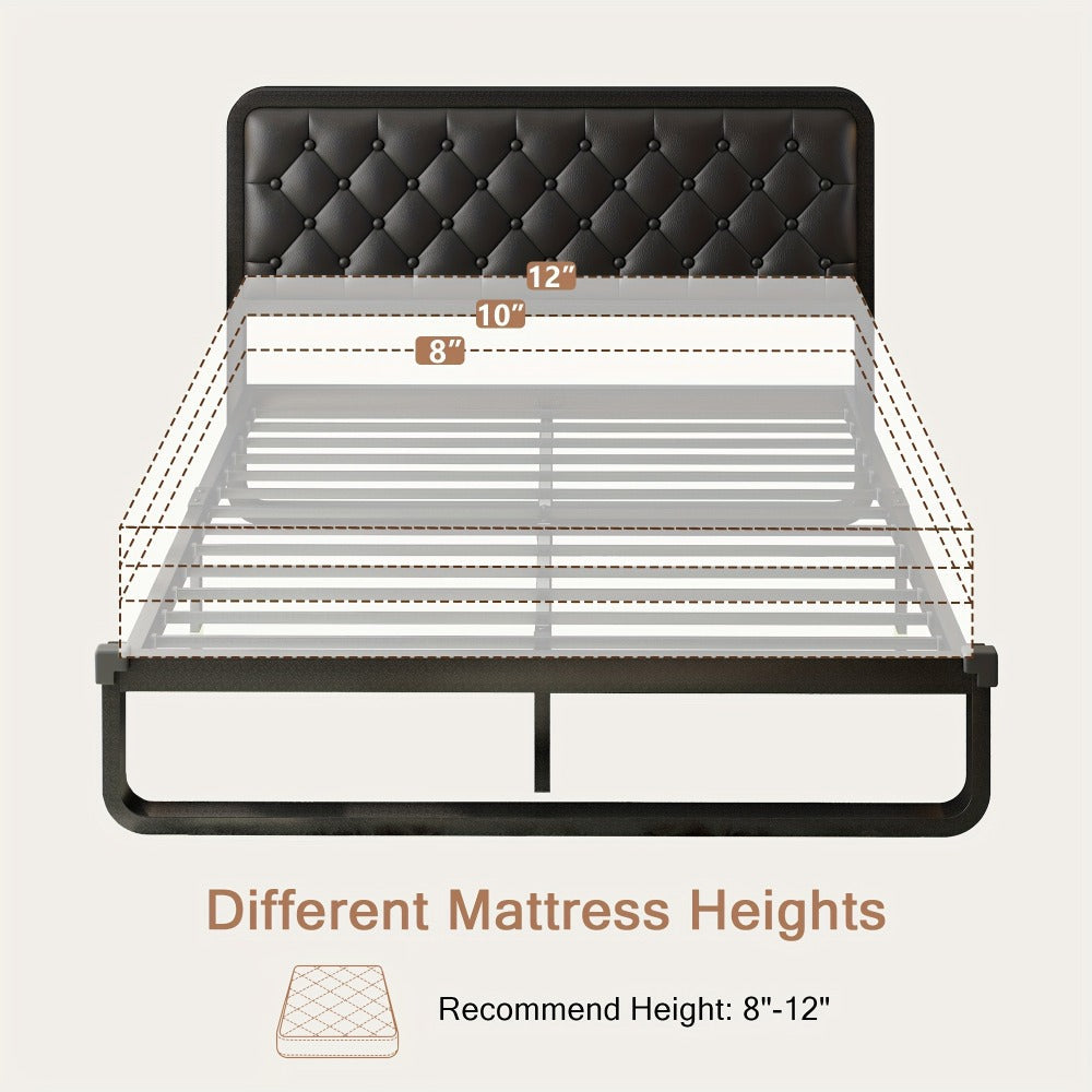 Faux Leather Bed Frame, Bedroom Platform Bed for Bedroom Comfort and Support detail image - detail view 7