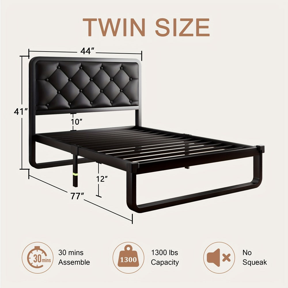 Faux Leather Bed Frame, Bedroom Platform Bed for Bedroom Comfort and Support detail image - detail view 8