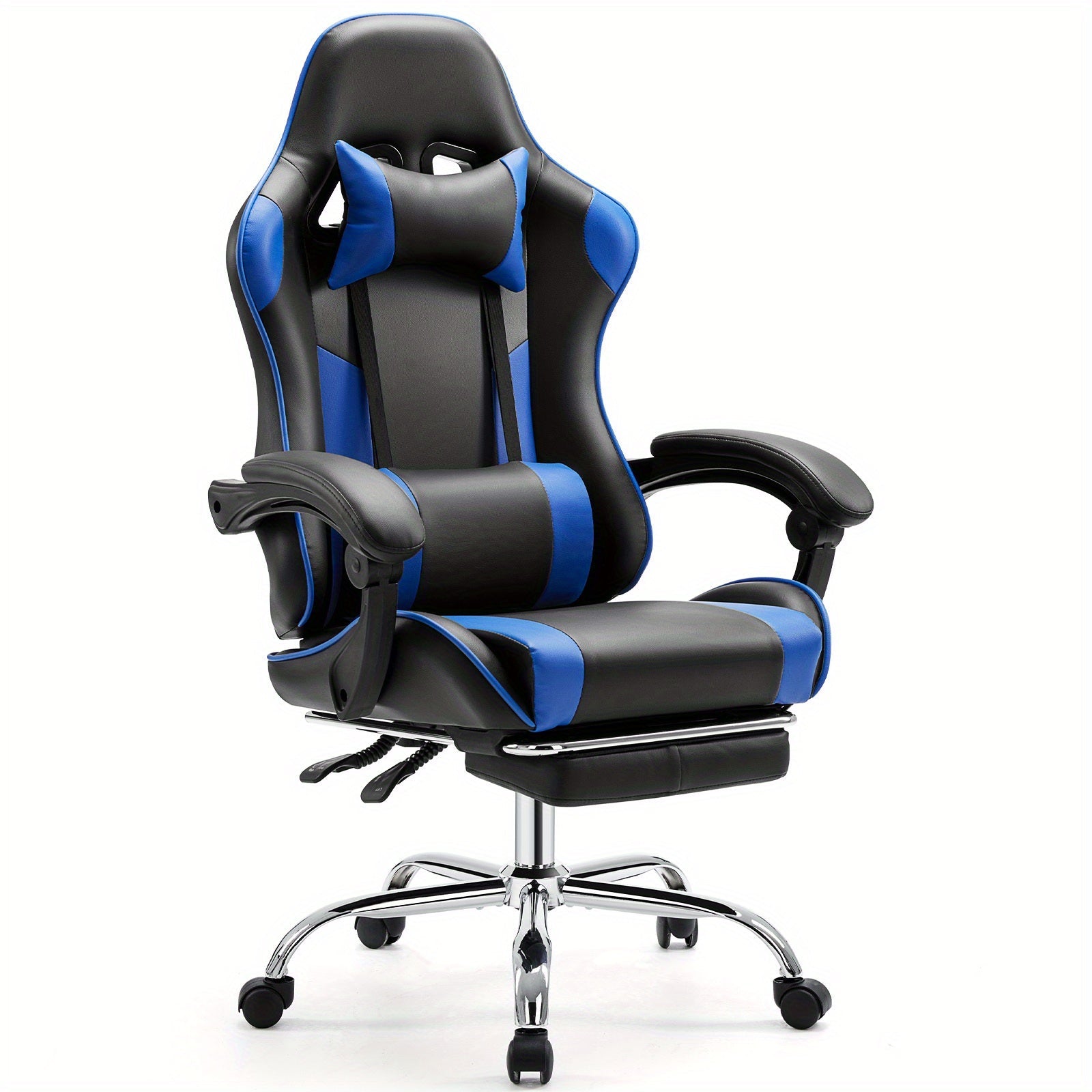 Gaming Chair shown in the Blue, With Footrest option