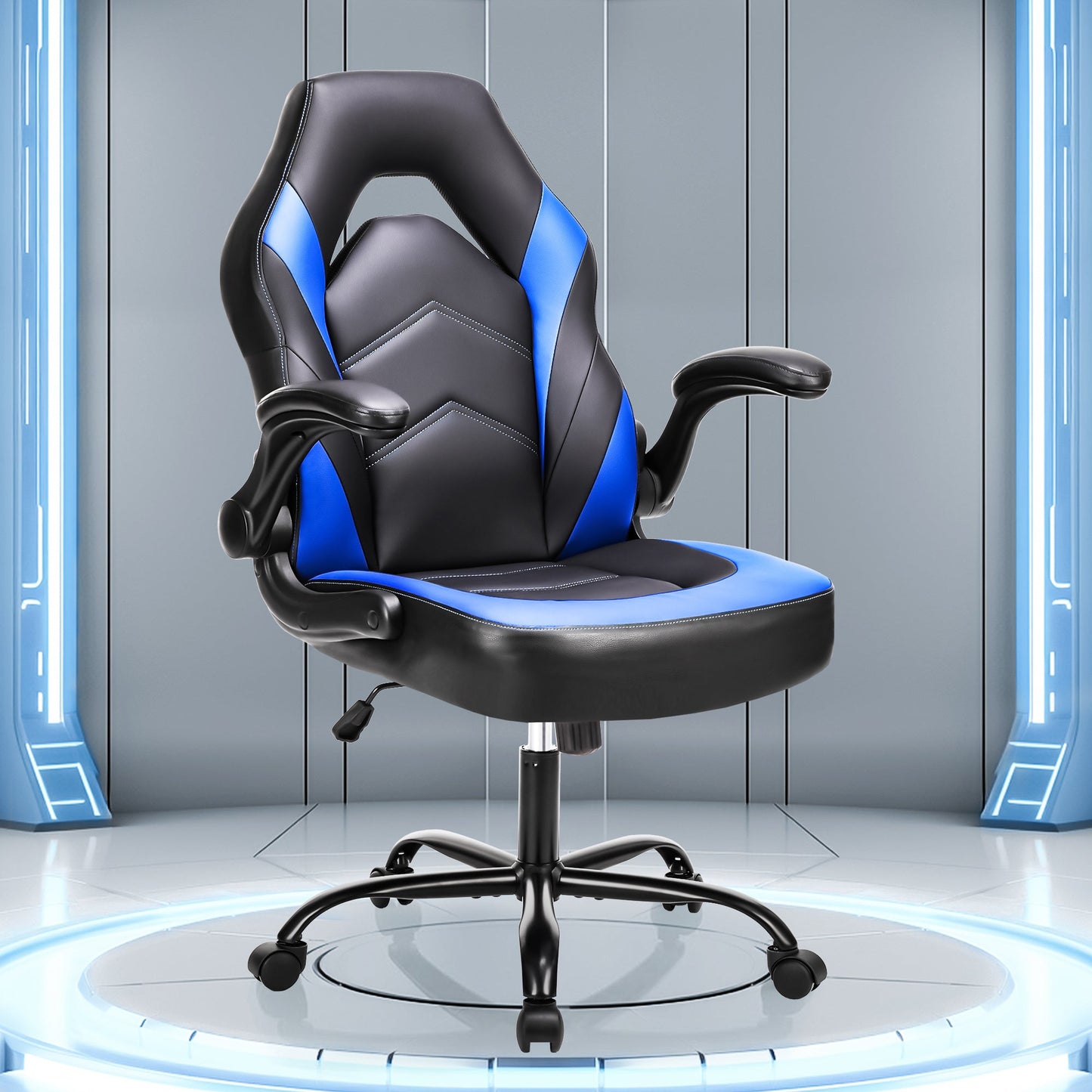 Gaming Chair shown in the Blue, Without Footrest option
