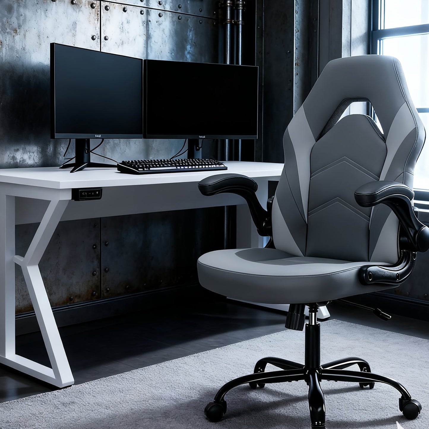 Gaming Chair shown in the gray without Footrest, Without Footrest option