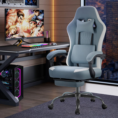 Gaming Chair shown in the New Blue, With Footrest option