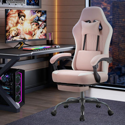 Gaming Chair shown in the New Pink, With Footrest option