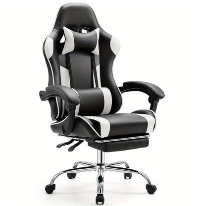 Gaming Chair shown in the White, With Footrest option