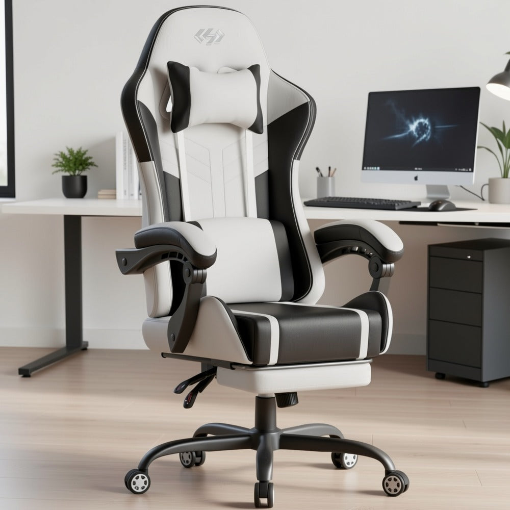 Faux Leather Gaming Chair, Reclining Computer Chair for Home Office detail image - detail view 10