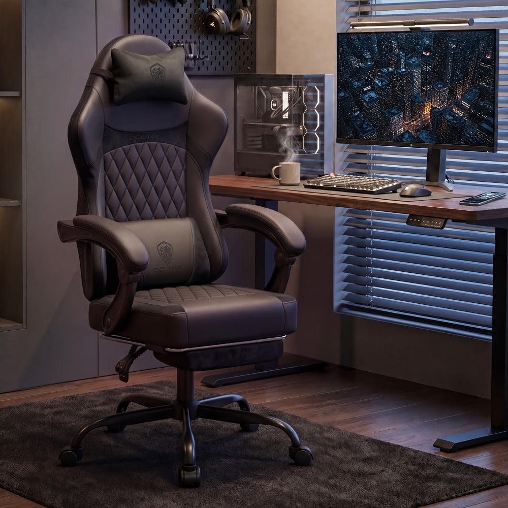 Faux Leather Gaming Chair with Lumbar Support and High Back for Home Office detail image - detail view 3