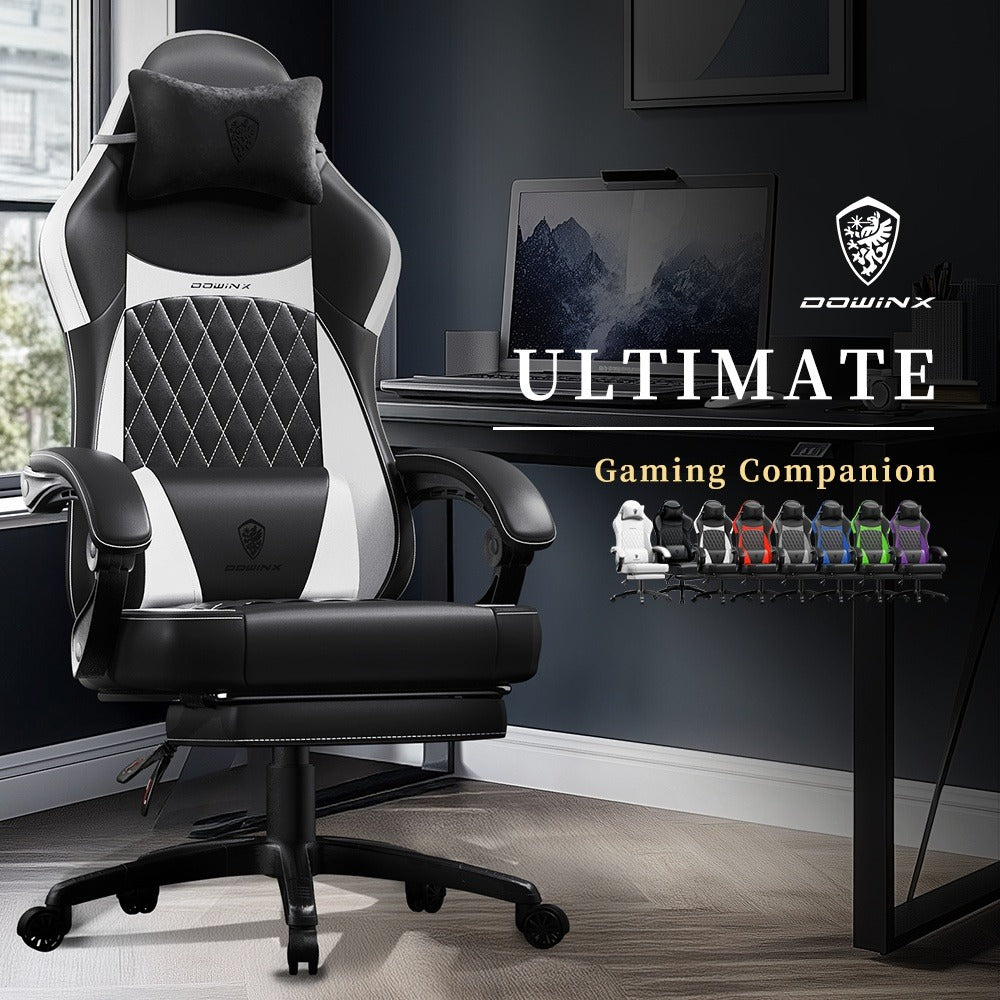 Gaming Chair, PU Leather with Pocketed Spring Cushion & Massage Lumbar Support - Ergonomic shown in the main product view