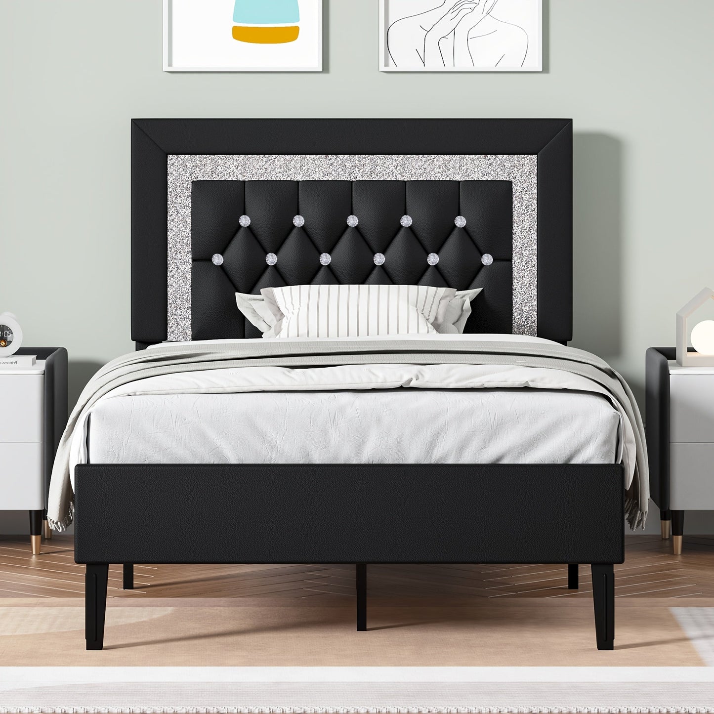Bed Frame shown in the Black, Twin option