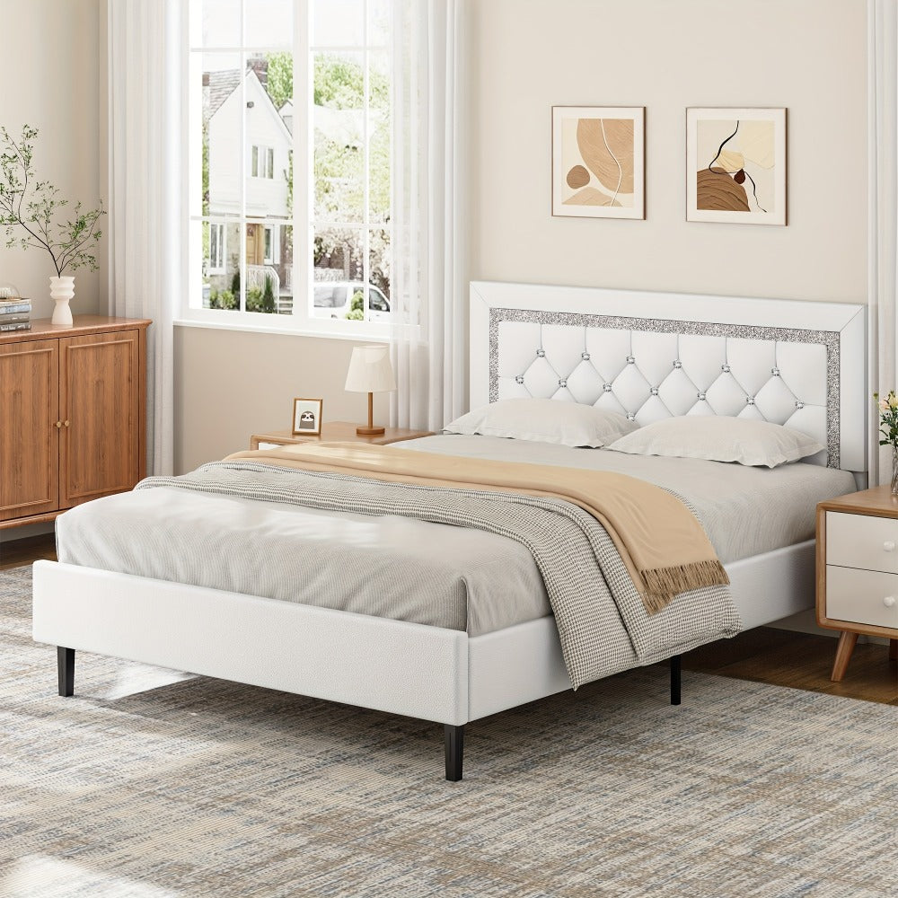 Faux Leather Twin Bed Frame with Solid Wood Construction for Bedroom Comfort and Support detail image - detail view 13