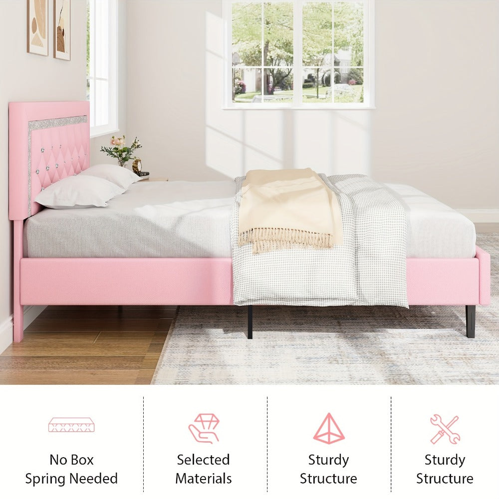 Faux Leather Twin Bed Frame with Solid Wood Construction for Bedroom Comfort and Support detail image - detail view 16