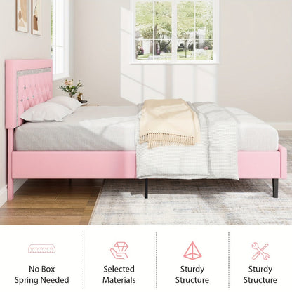 Faux Leather Twin Bed Frame with Solid Wood Construction for Bedroom Comfort and Support detail image - detail view 16