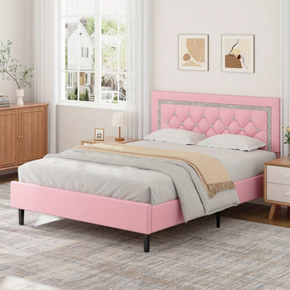 Faux Leather Twin Bed Frame with Solid Wood Construction for Bedroom Comfort and Support detail image