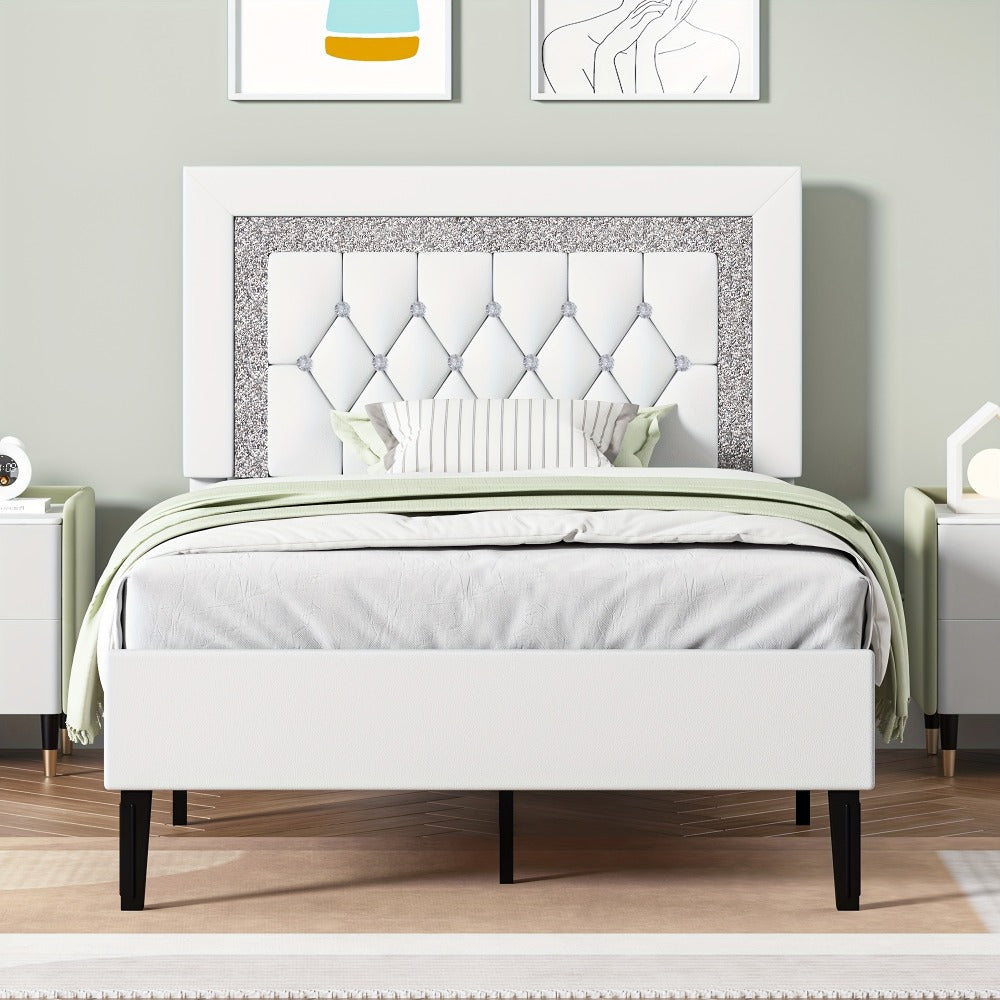 Faux Leather Twin Bed Frame with Solid Wood Construction for Bedroom Comfort and Support detail image - detail view 3