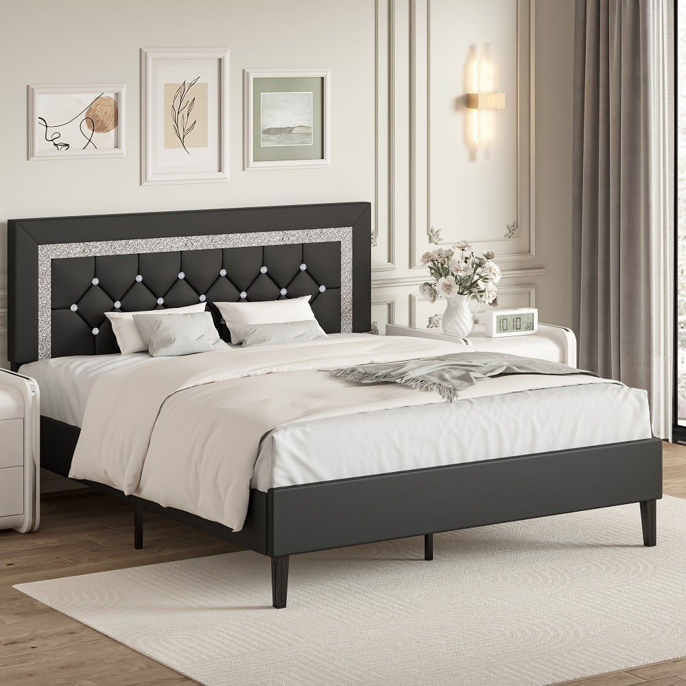 Faux Leather Twin Bed Frame with Solid Wood Construction for Bedroom Comfort and Support detail image - detail view 5