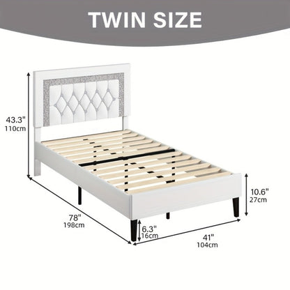 Faux Leather Twin Bed Frame with Solid Wood Construction for Bedroom Comfort and Support detail image - detail view 7