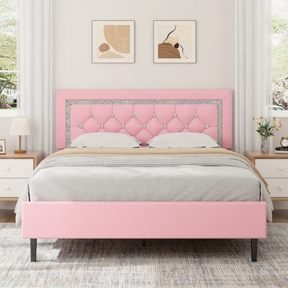 Bed Frame, Princess with Diamond Tufted Headboard Twin Full Queen Soft PU Leather Wood shown in the main product view